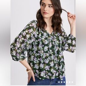 Laura Floral Print Blouse Green Pattern